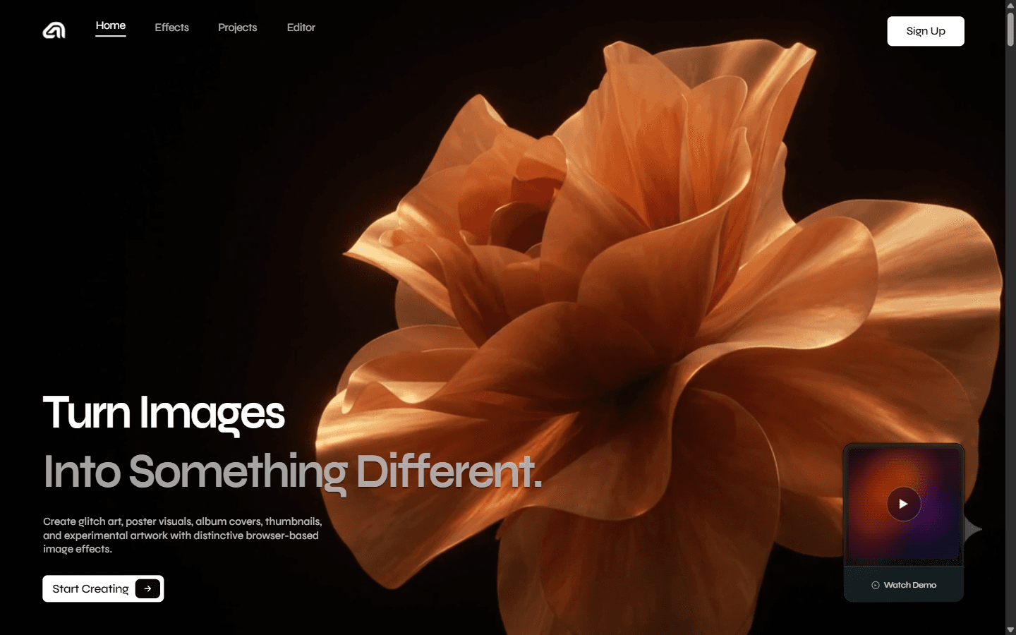 Ghost Frame landing page hero, Turn Images Into Something Different