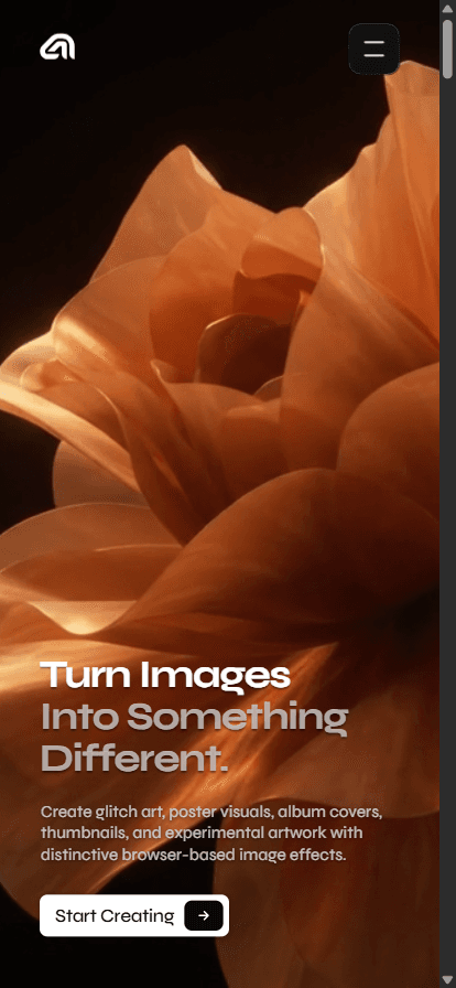 Ghost Frame landing page on mobile at 414 pixels wide