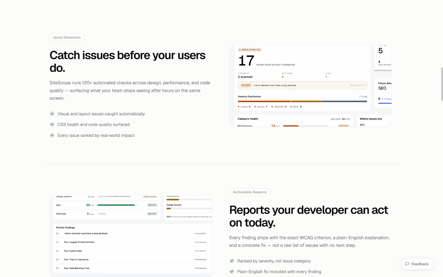 SiteScope reports section on desktop showing sample audit output