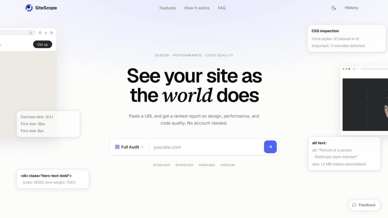 SiteScope website audit tool homepage